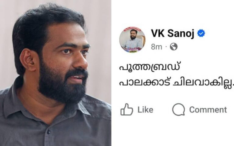 'പൂത്ത ബ്രഡ് പാലക്കാട് ചെലവാകില്ല'; ഒളിയമ്പുമായി ഡി.വൈ.എഫ്.ഐ സംസ്ഥാന സെക്രട്ടറി