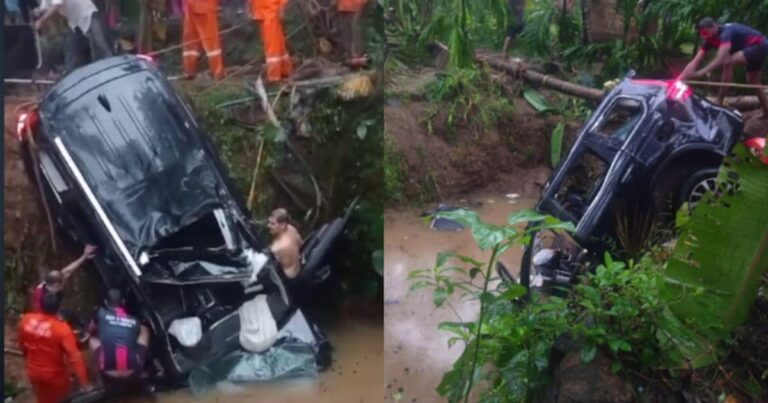 മരക്കൊമ്പ് വീഴുന്നത് കണ്ട് വെട്ടിച്ചു, നിയന്ത്രണം വിട്ട കാർ കുളത്തിലേക്ക് മറിഞ്ഞ് യുവാവിന് ദാരുണാന്ത്യം