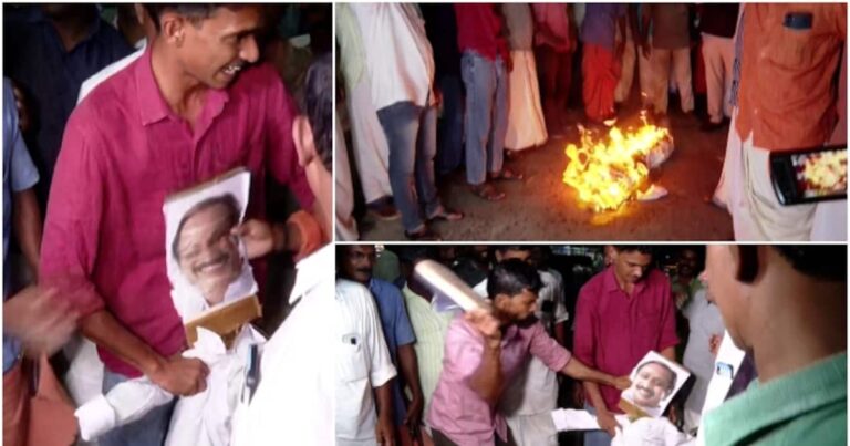 ‘വീട്ടിൽ കയറി തല്ലും’എംകെ രാഘവൻ്റെ വീട്ടിലേക്ക് കോൺഗ്രസ് പ്രവർത്തകരുടെ മാർച്ച്; കോലം കത്തിച്ചു