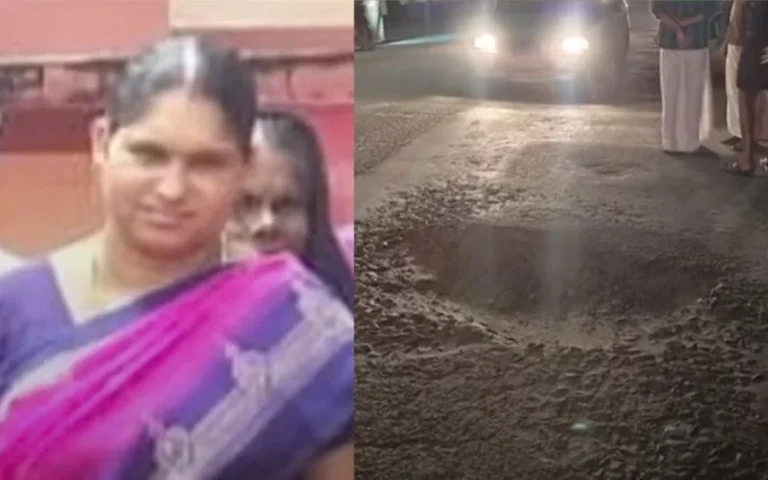 റോഡിലെ കുഴിയിൽപ്പെട്ട് തെറിച്ചുവീണ അങ്കണവാടി ജീവനക്കാരി ലോറി കയറി മരിച്ചു; അപകടം പാലക്കാട്