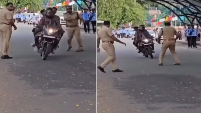 രാഷ്ട്രപതിയുടെ സന്ദര്‍ശനത്തിനിടെ സുരക്ഷാവീഴ്ച; നിയന്ത്രണം ലംഘിച്ച് ഒരു ബൈക്കില്‍ 3 പേര്‍, പോലീസിനെ വെട്ടിച്ച് കടന്നു | Video