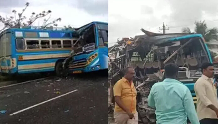 തെങ്കാശിയില് സ്വകാര്യ ബസുകള് കൂട്ടിയിടിച്ച് വന് അപകടം; ആറ് പേര് മരിച്ചു, 28 പേര്ക്ക് പരിക്ക്; ഡ്രൈവറുടെ അശ്രദ്ധയെന്ന് ദൃക്സാക്ഷികള് തെങ്കാശിയില് സ്വകാര്യ ബസുകള് കൂട്ടിയിടിച്ച് വന് അപകടം; ആറ് പേര് മരിച്ചു, 28 പേര്ക്ക് പരിക്ക്; ഡ്രൈവറുടെ അശ്രദ്ധയെന്ന് ദൃക്സാക്ഷികള്