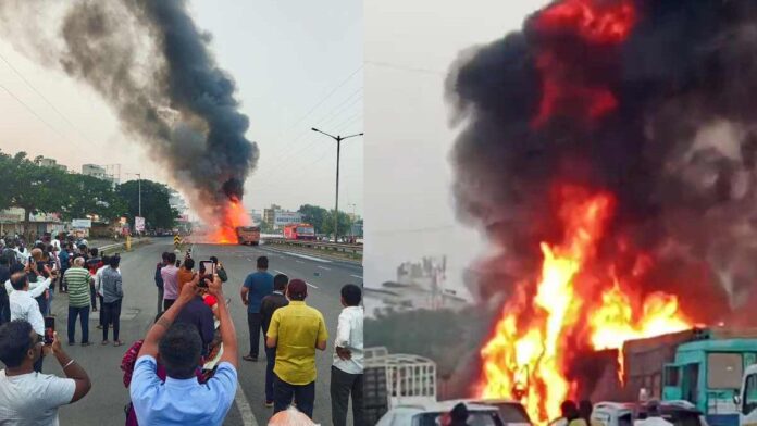 ലോറി മറ്റുവാഹനങ്ങളിലിടിച്ചു, തീപിടിത്തം; പുണെ ഹൈവേയിലെ അപകടത്തില്‍ മരിച്ചത് ആറുപേര്‍