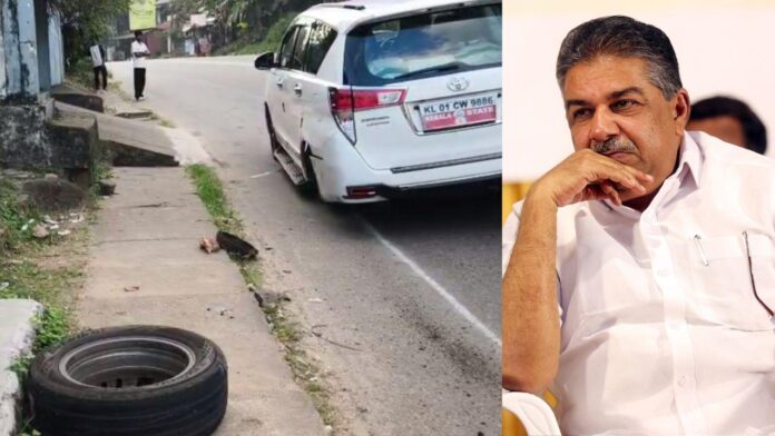 മന്ത്രി സജി ചെറിയാന്റെ ഔദ്യോഗിക വാഹനത്തിന്റെ ടയര്‍ ഊരിത്തെറിച്ചു; അപകടം ഒഴിവായത് തലനാരിഴയ്ക്ക്