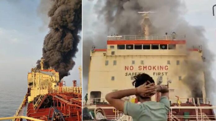 ഒമാൻ തുറമുഖത്ത് ഡ്രോൺ ആക്രമണം; ഇന്ധനടാങ്കറിന് തീപ്പിടിച്ചു; കപ്പലിൽ 15 ഇന്ത്യക്കാരടക്കം 20 ജീവനക്കാർ