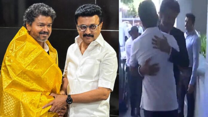 സ്റ്റാലിനെ കാണാൻ വിജയ് എത്തി; കെട്ടിപ്പിടിച്ച് സ്വീകരിച്ച് ഉദയനിധി സ്റ്റാലിൻ