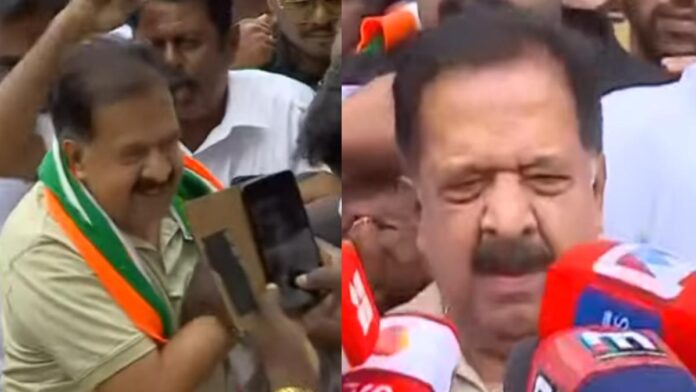 രമേശ് ചെന്നിത്തല തിരികെയെത്തി, സ്വീകരിച്ച് പ്രവർത്തകർ; സതീശനെത്തും മുമ്പ് വീട്ടിൽ നിന്ന് മാറി