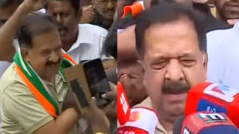 രമേശ് ചെന്നിത്തല തിരികെയെത്തി, സ്വീകരിച്ച് പ്രവർത്തകർ; സതീശനെത്തും മുമ്പ് വീട്ടിൽ നിന്ന് മാറി