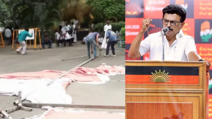 ജനനായകനായി വിജയ്, മൂന്നാം സ്ഥാനത്തേക്ക് ഡിഎംകെ, ആളൊഴിഞ്ഞ് ഡിഎംകെ ആസ്ഥാനം, പന്തലും കസേരകളും നീക്കി പ്രവർത്തകർ